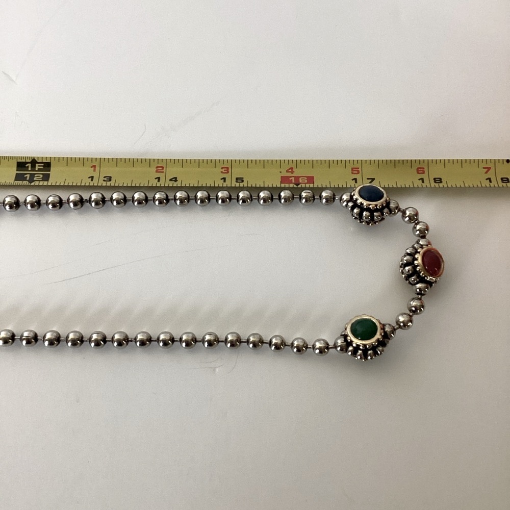 Gripoix Style Silver Tone Bead Ball Chain Multicolor 3 Ball Pendant 18" Necklace - Picture 16 of 16